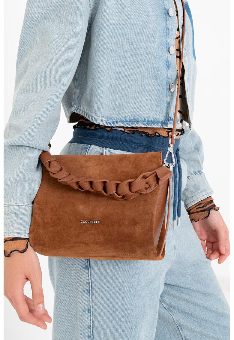 COCCINELLE Geanta crossbody de piele intoarsa Boheme - Maro cognac
