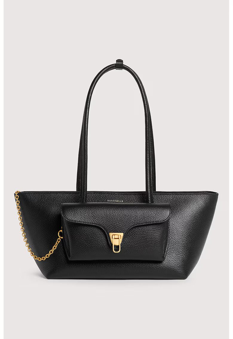 COCCINELLE Geanta tote trapezoidala de piele Double Beat - Negru