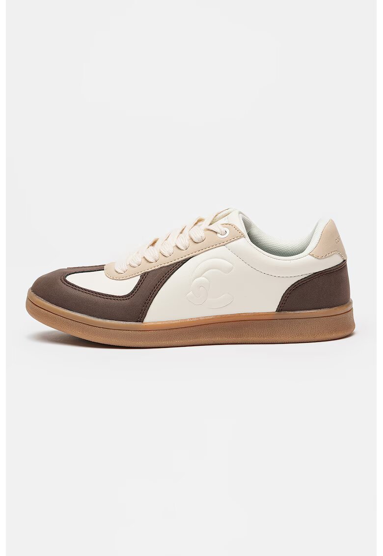 COCCINELLE Pantofi sport colorblock de piele ecologica - Alb/Maro inchis