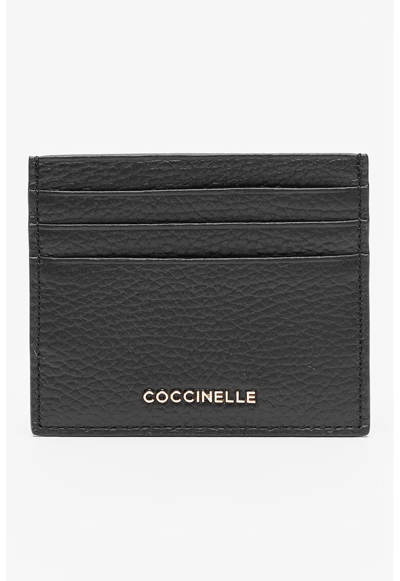 COCCINELLE Portcart din piele cu aspect granulat - Negru