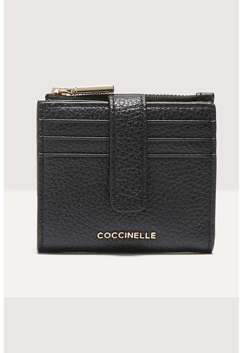 COCCINELLE Portcart din piele cu logo - Negru