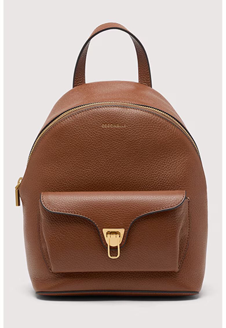 COCCINELLE Rucsac de piele cu detaliu logo Beat Generatio - Maro cognac