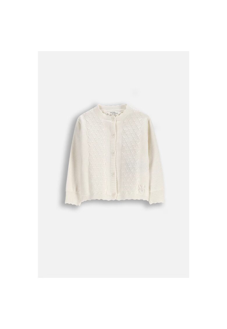 Coccodrillo Cardigan pentru fete - ecru - din lana groasa - cu captuseala lunga