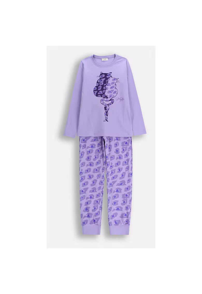 Coccodrillo Pijama lunga din bumbac cu imprimeu cu pisici