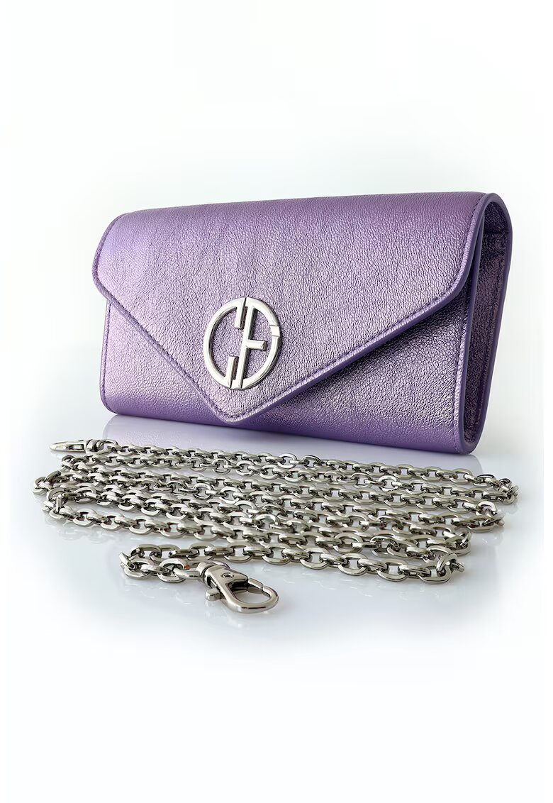 COLDFIRE Geanta plic din piele cu bareta din lant - Culori diferite - Violet - 10.2 x 19.2 x 3.7 cm