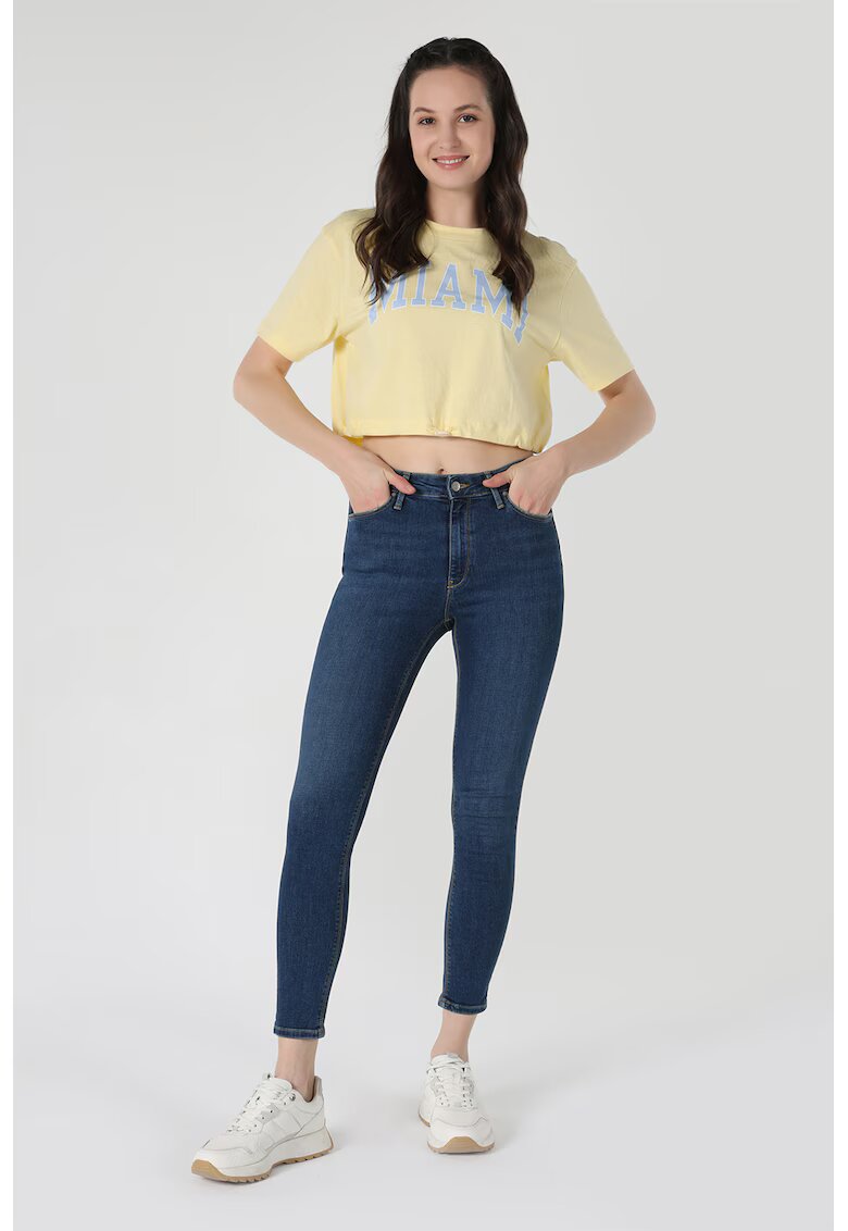 COLINS Blugi crop cu talie medie - Albastru inchis