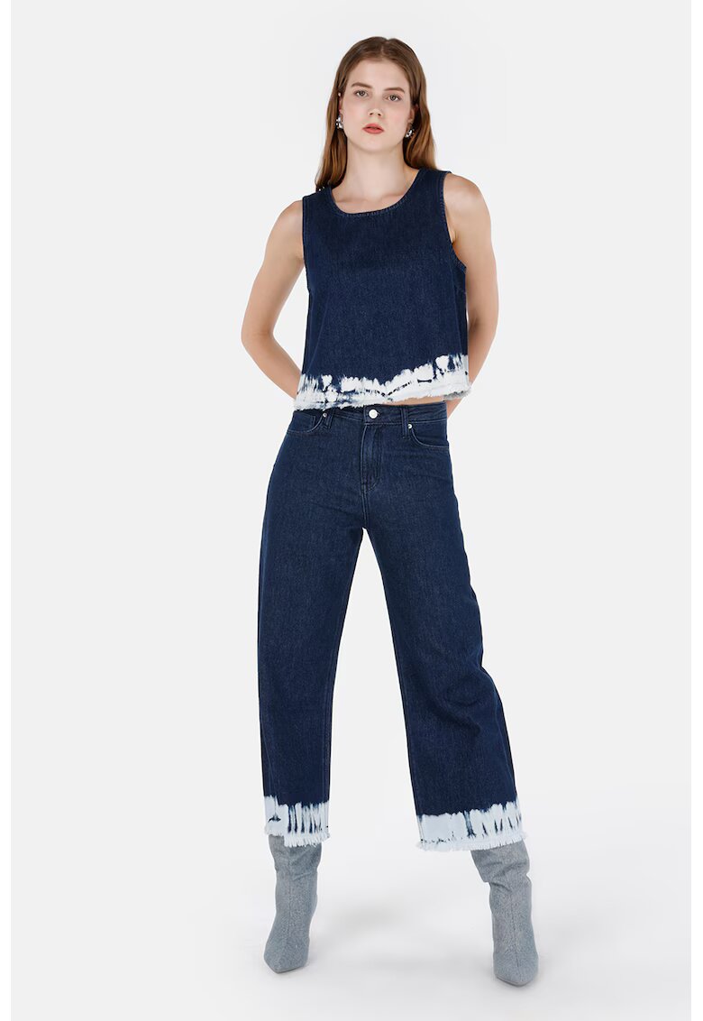 COLINS Blugi crop cu terminatii franjurate - Albastru glaciar/Bleumarin