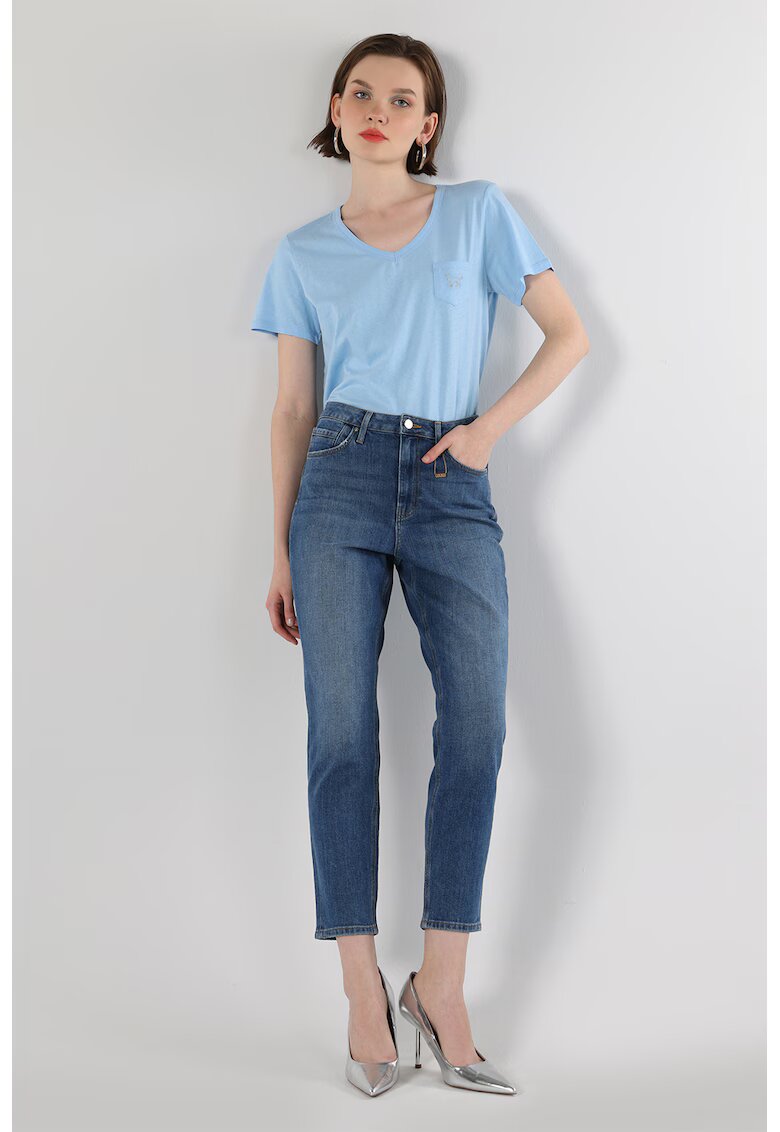 COLINS Blugi crop slim fit Maya - Albastru melange