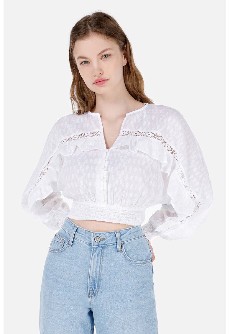 COLIN'S Bluza crop cu insertii din dantela - Alb