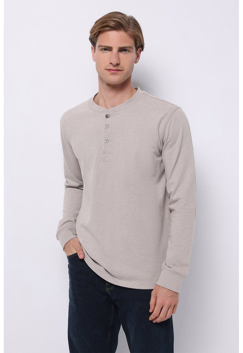 COLIN'S Bluza cu decolteu henley si fenta cu nasturi - Maro taupe