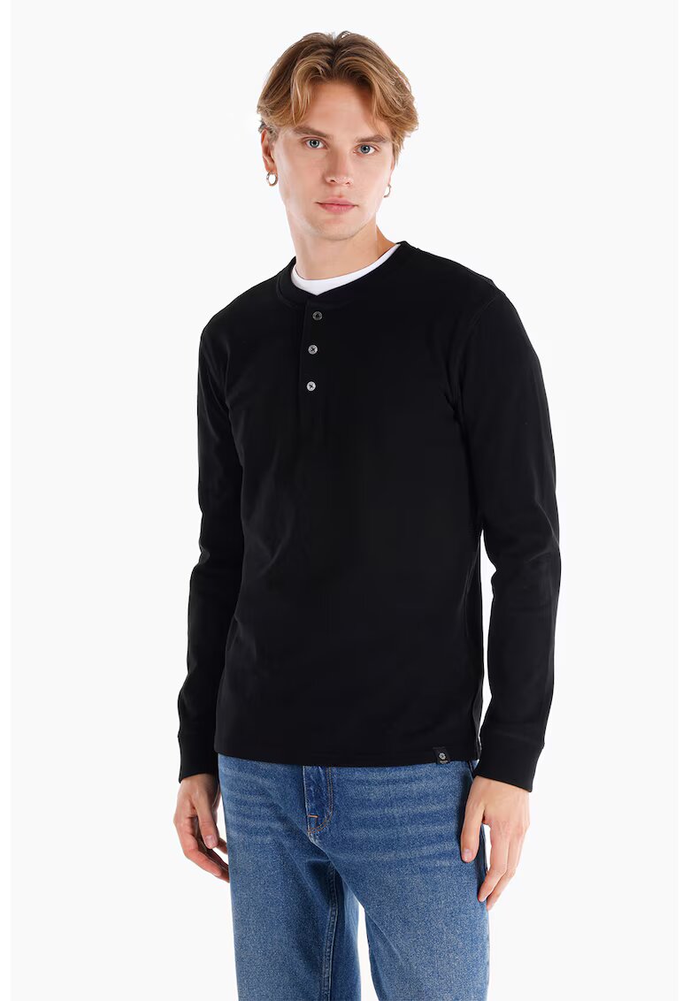 COLINS Bluza cu decolteu henley si fenta cu nasturi - Negru