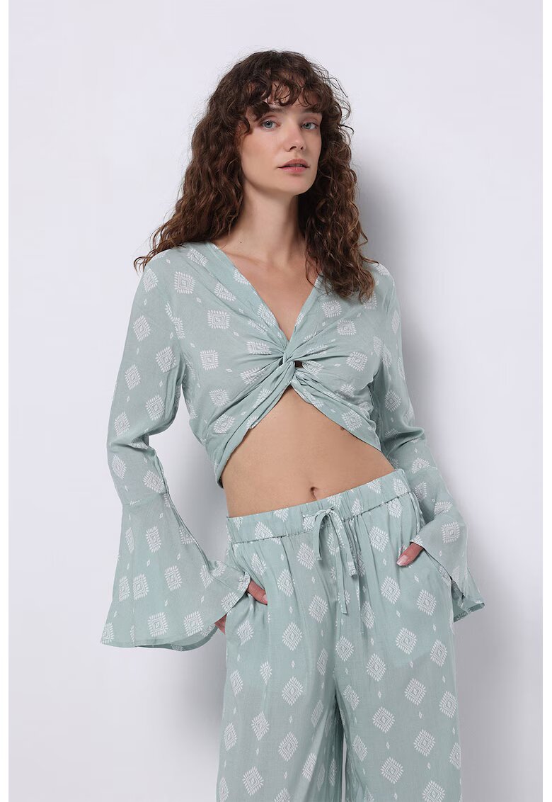 COLIN'S Bluza cu maneci clopot si model - Verde deschis/Alb murdar
