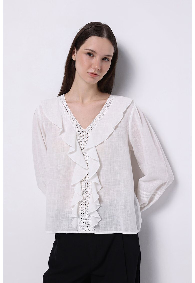 COLIN'S Bluza semitransparenta cu decolteu in V si volane - Alb