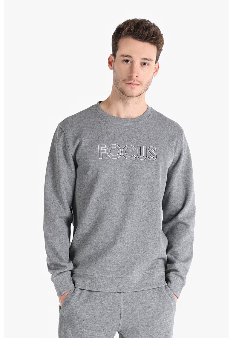 COLIN'S Bluza sport cu decolteu la baza gatului si text brodat - Gri inchis melange