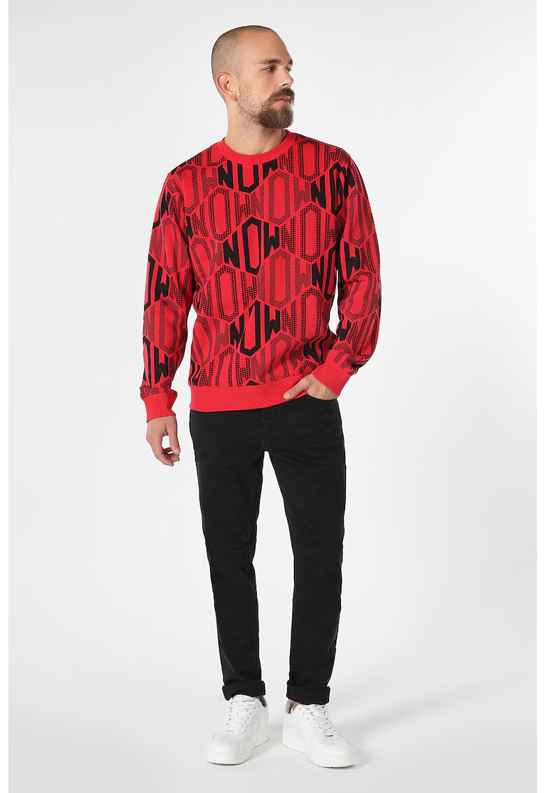 COLINS Bluza sport cu imprimeu text - Rosu/Negru