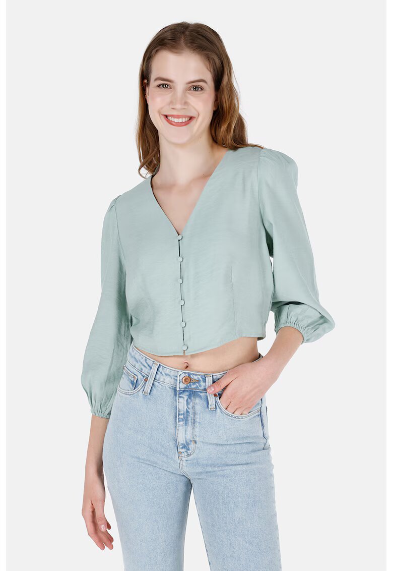 COLIN'S Camasa crop cu maneci bufante - Verde pal