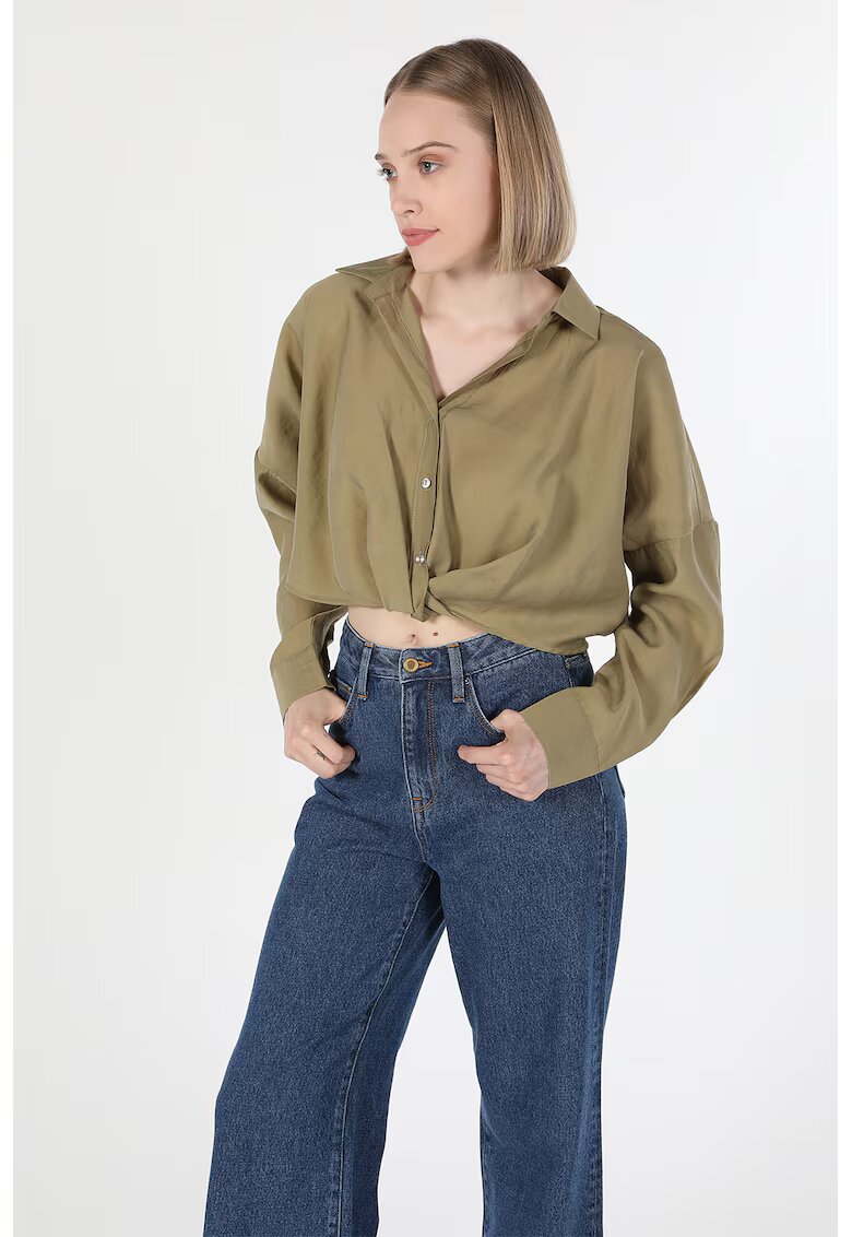 COLINS Camasa crop cu maneci cazute - Kaki