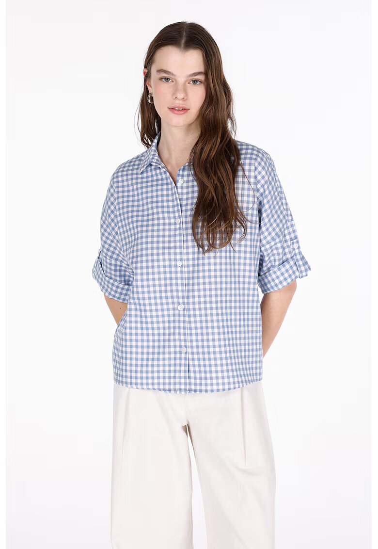 COLIN'S Camasa cu model gingham cu maneci medii - Alb/Albastru