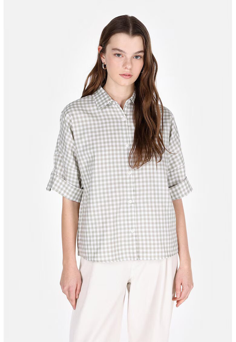 COLIN'S Camasa cu model gingham cu maneci medii - Alb/Verde feriga