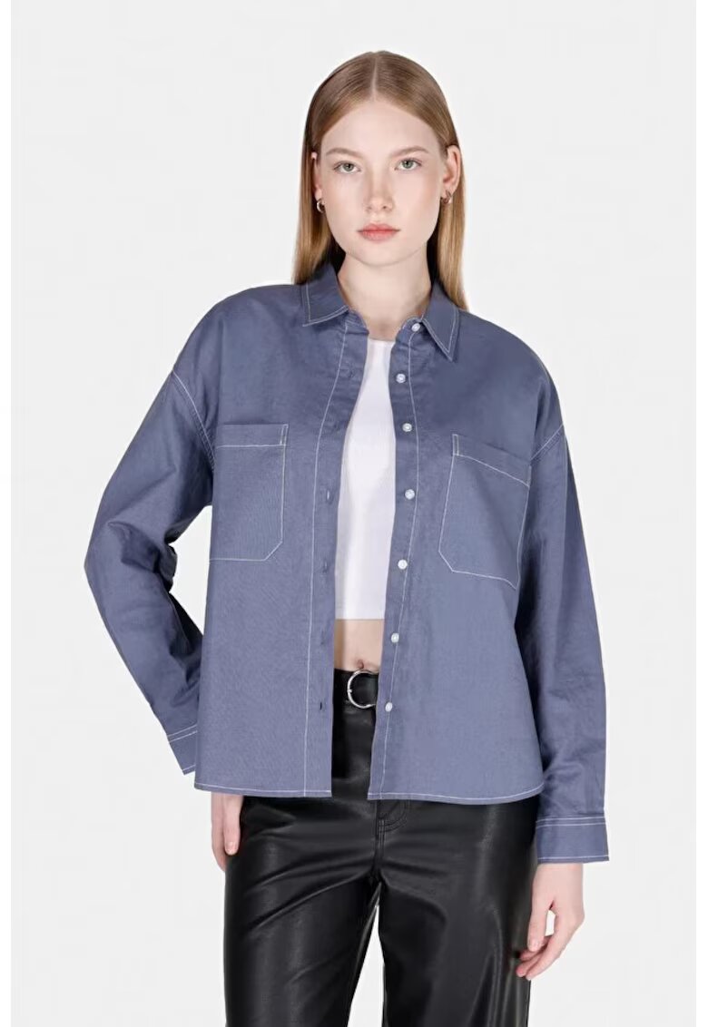 COLIN'S Camasa din amestec de in si denim cu design asimetric - BLUE