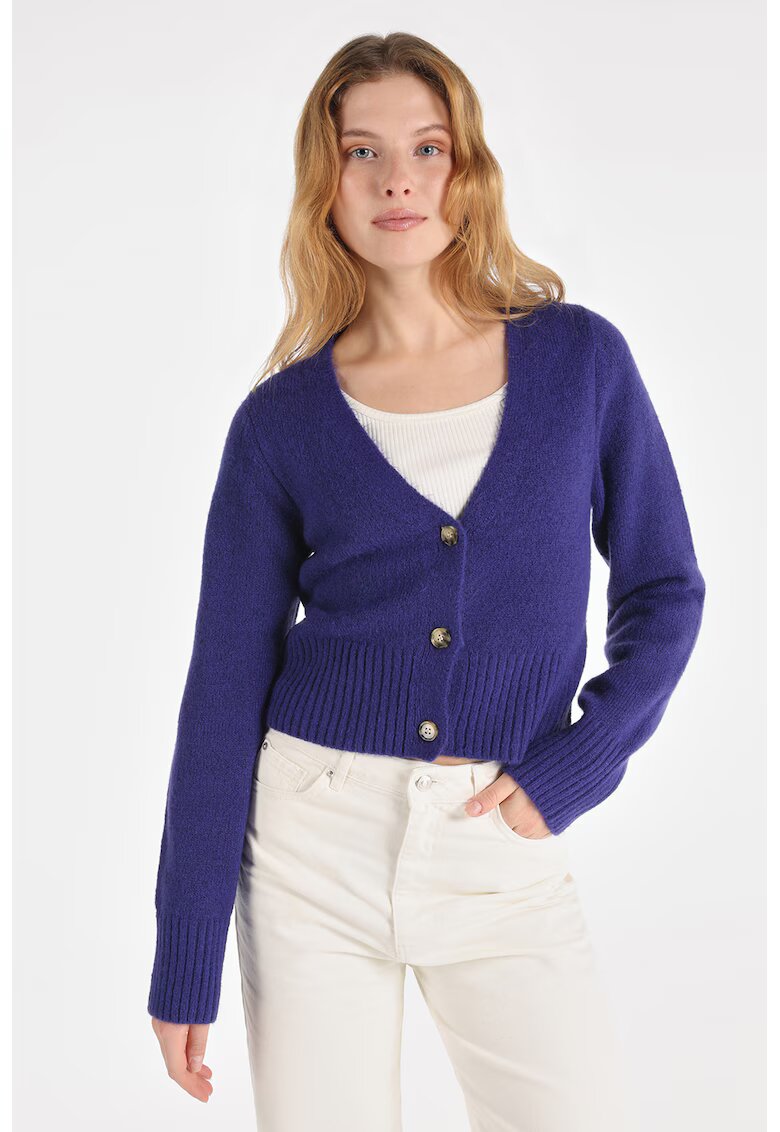 COLIN'S Cardigan crop cu decolteu in V - Albastru indigo