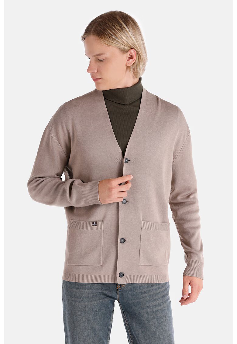 COLINS Cardigan cu decolteu in V si buzunare aplicate - Maro taupe deschis