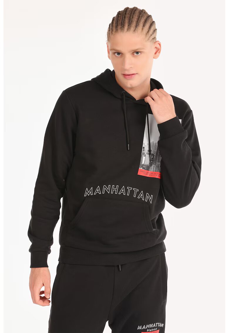 COLINS Hanorac cu imprimeu text - Negru