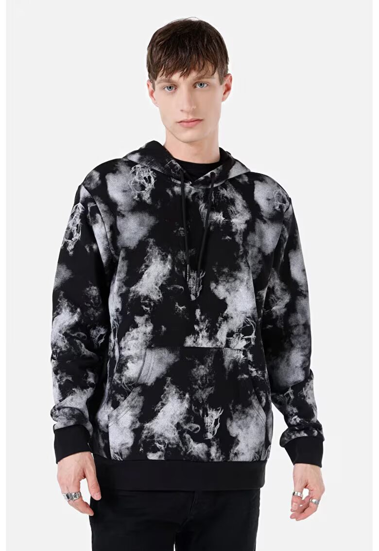 COLINS Hanorac cu snur de ajustare si model tie-dye - Alb/Negru