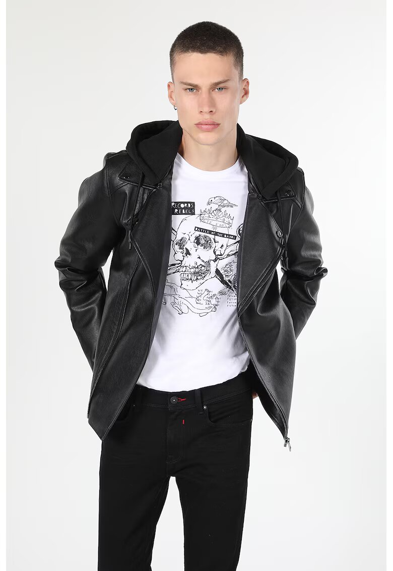 COLINS Jacheta biker slim fit de piele ecologica - Negru