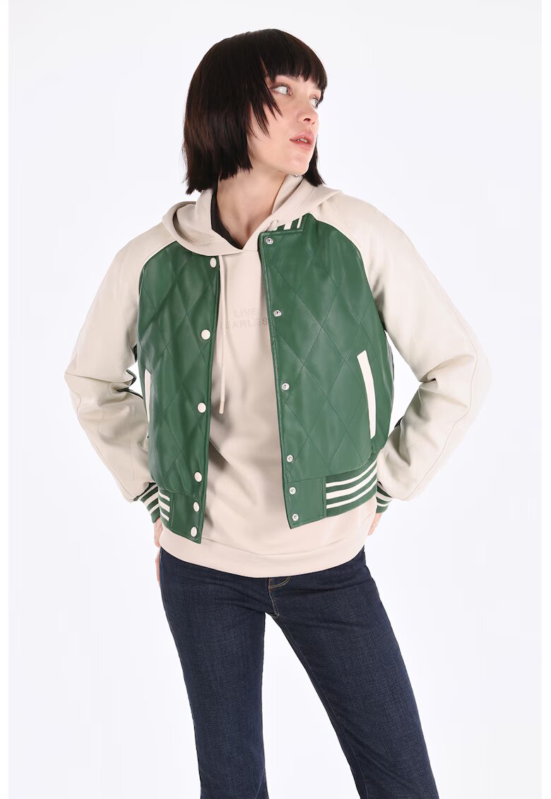 COLINS Jacheta bomber cu maneci raglan - Verde/Alb fildes