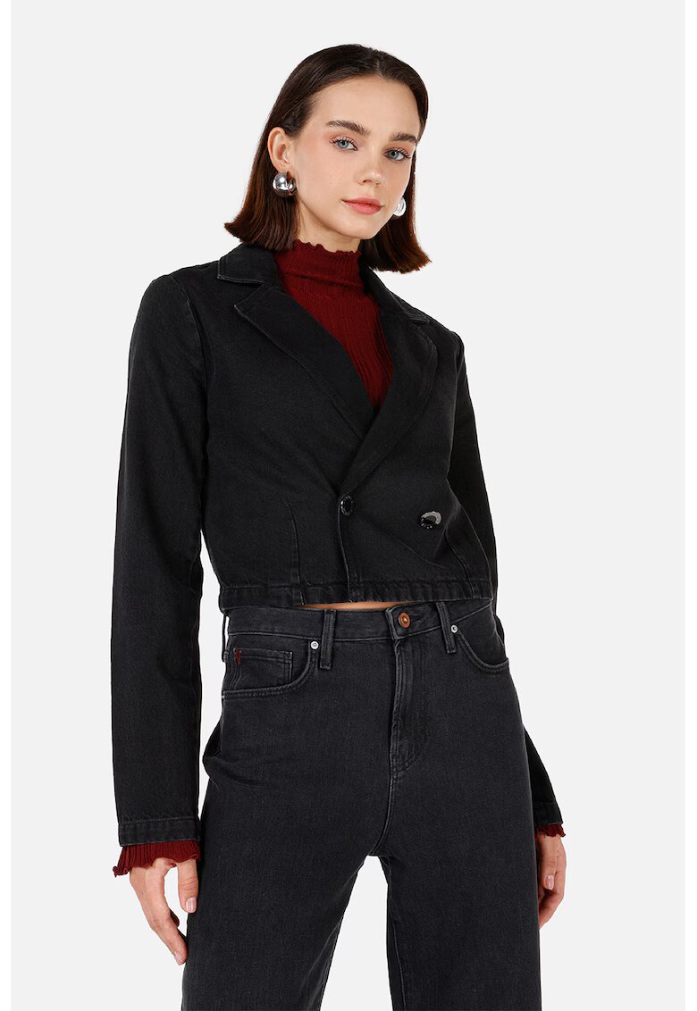 COLIN'S Jacheta crop de bumbac - Negru