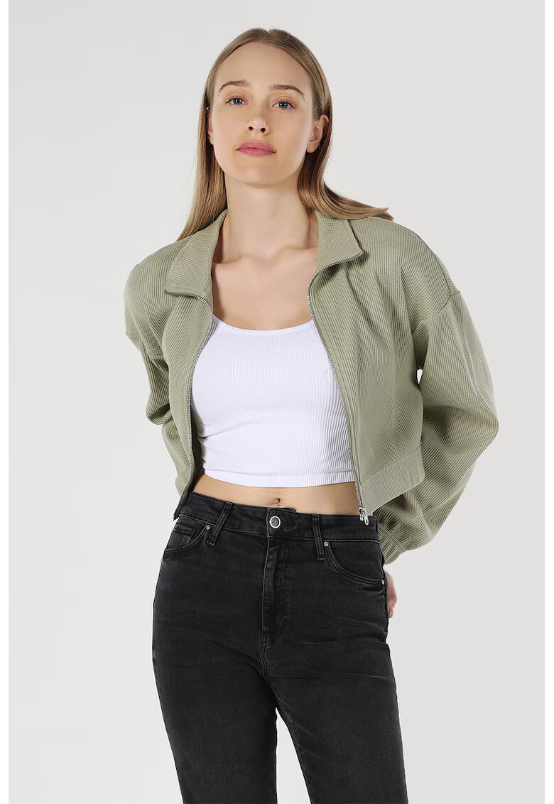 COLINS Jacheta crop texturata - Verde deschis