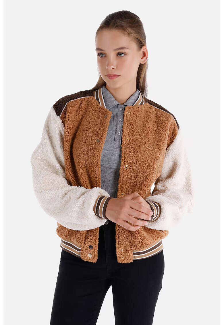 COLINS Jacheta cu blana sherpa si model colorblock - Maro/Alb murdar