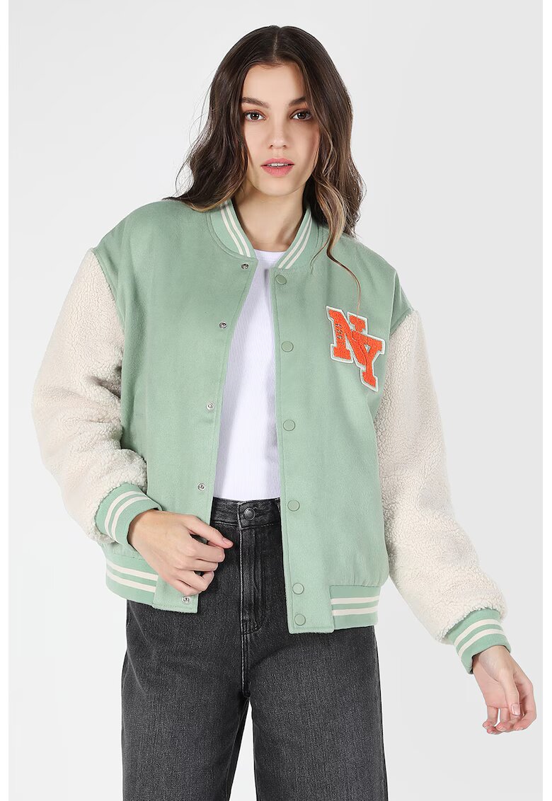 COLINS Jacheta cu model colorblock si buzunare laterale - Verde deschis/Alb murdar