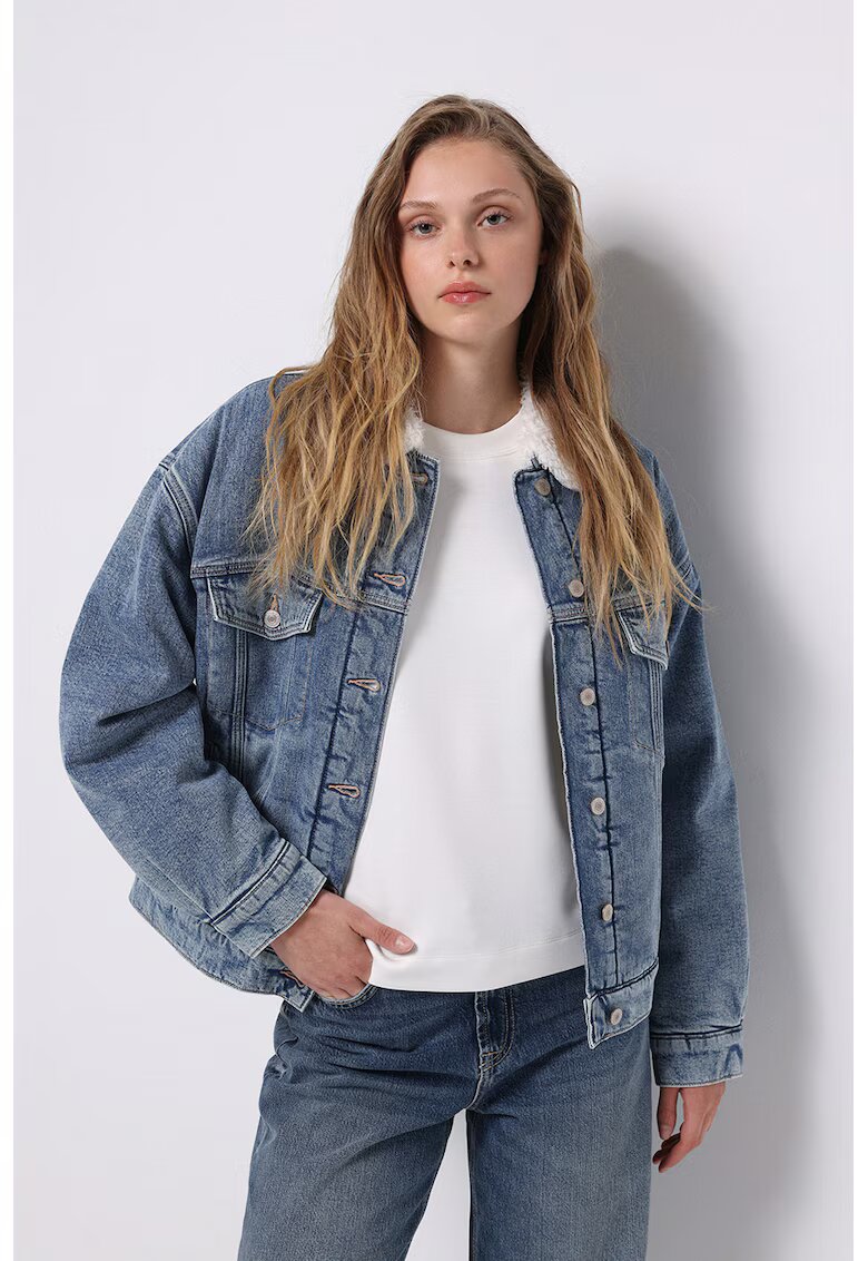 COLIN'S Jacheta lejera de denim cu guler de blana sintetica - Albastru melange