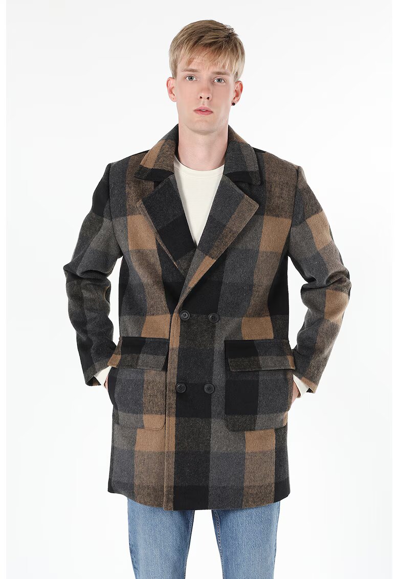 COLIN'S Palton din amestec de lana cu model in carouri si buzunare aplicate - Negru/Maro camel