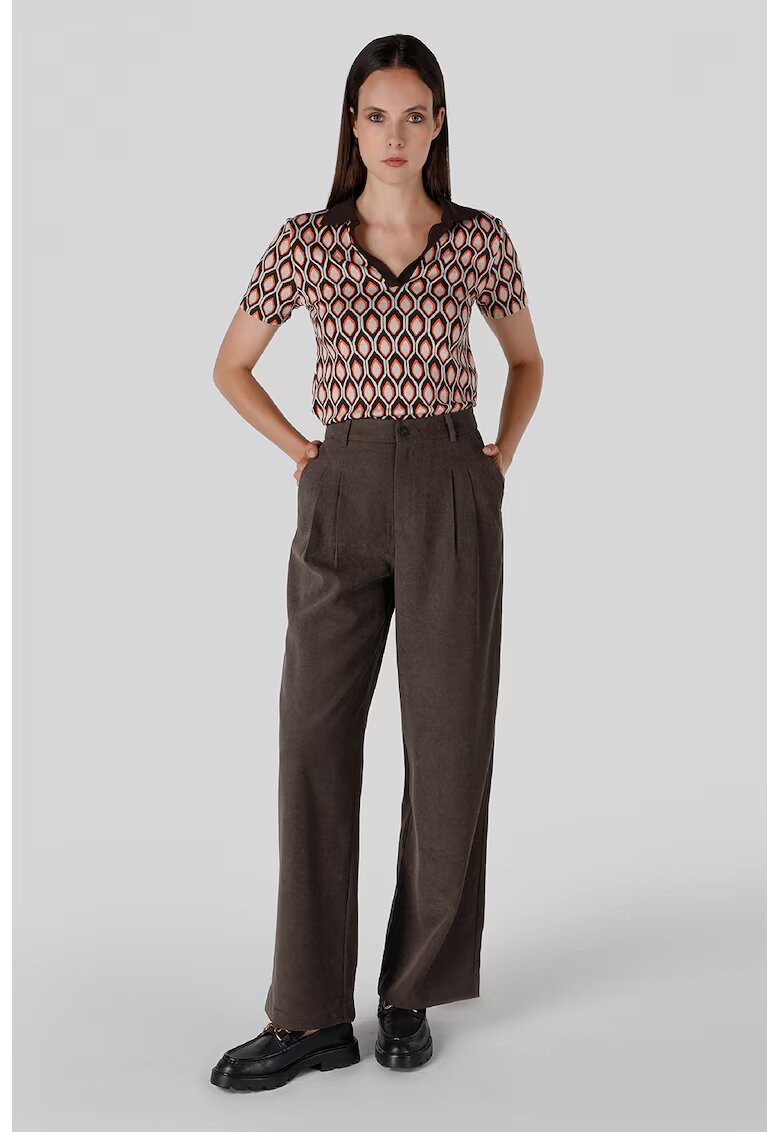 COLINS Pantaloni cu talie inalta si detalii plisate - Maro cognac