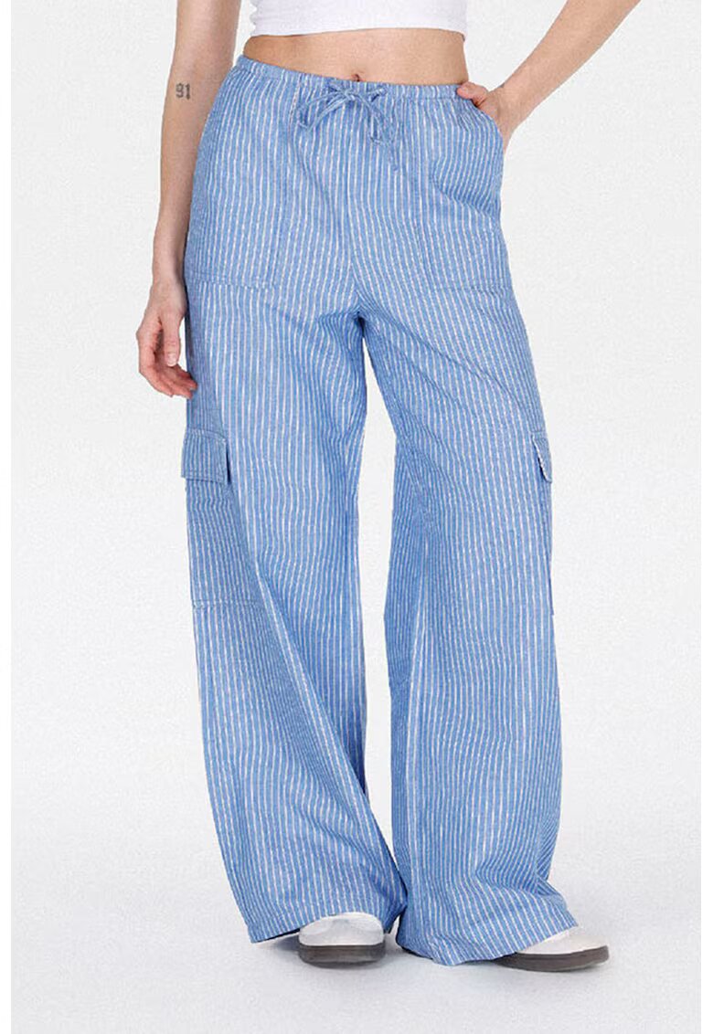 COLIN'S Pantaloni evazati din amestec de in cu model in dungi - Albastru azur