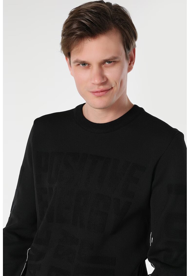 COLIN'S Pulover cu decolteu la baza gatului si imprimeu text - Negru