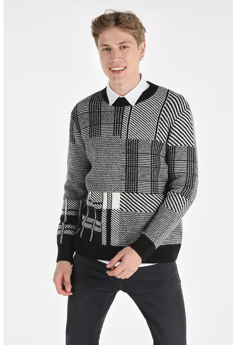 COLIN'S Pulover cu decolteu la baza gatului si model - Alb/Negru