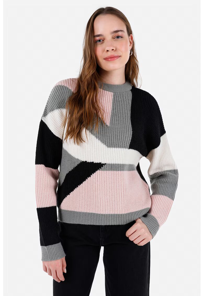 COLIN'S Pulover cu decolteu la baza gatului si model colorblock - Multicolor
