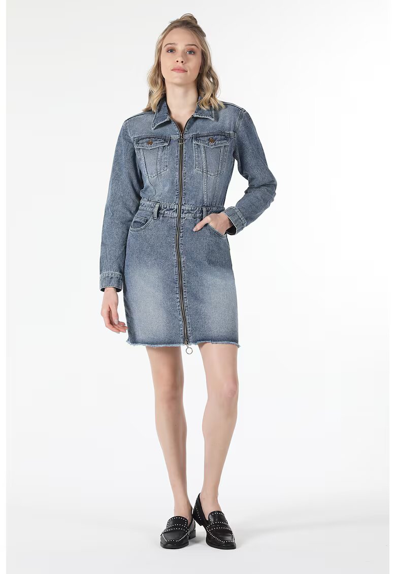 COLINS Rochie-camasa din denim cu fermoar - Albastru prafuit