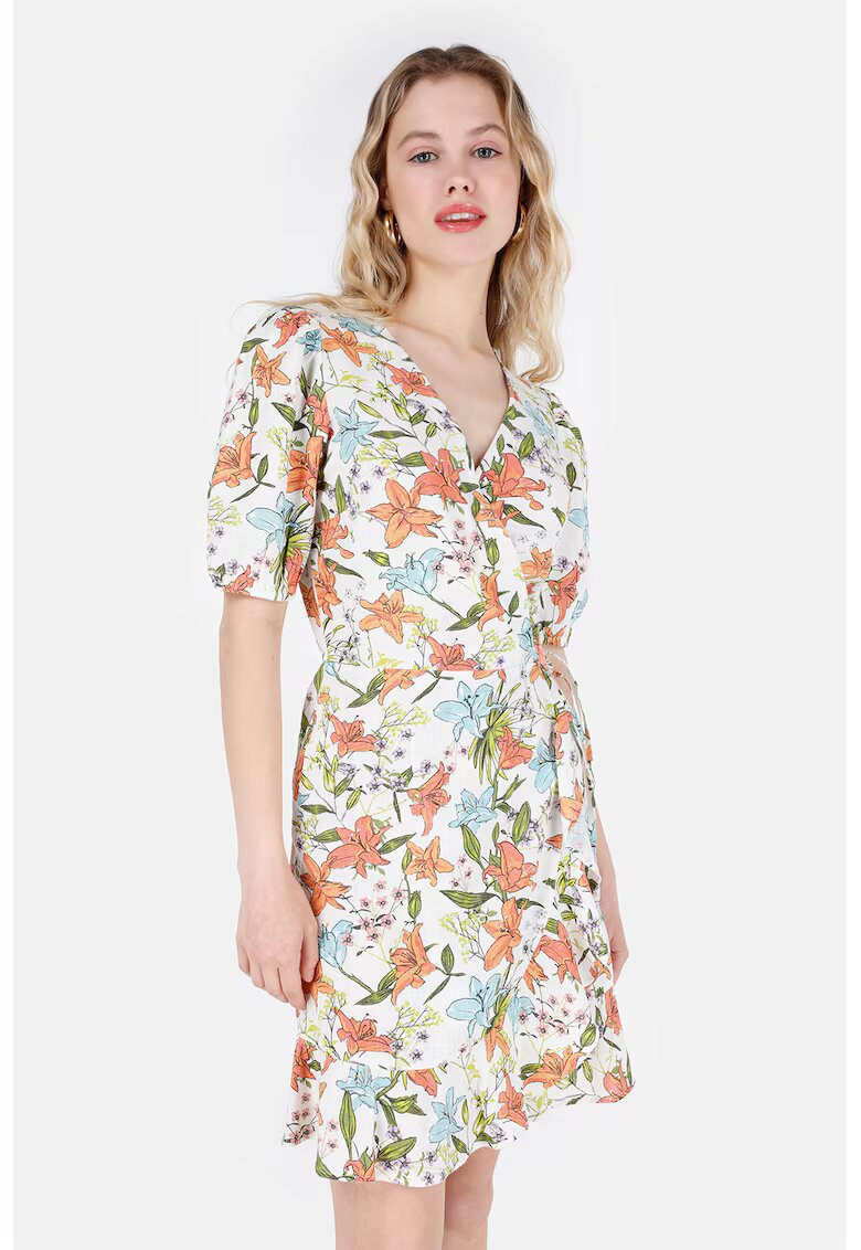 COLIN'S Rochie din amestec de in cu model floral - Alb/Portocaliu/Albastru