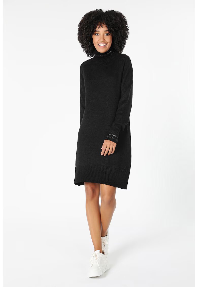 COLINS Rochie-pulover cu guler inalt si insertii stralucitoare - Negru