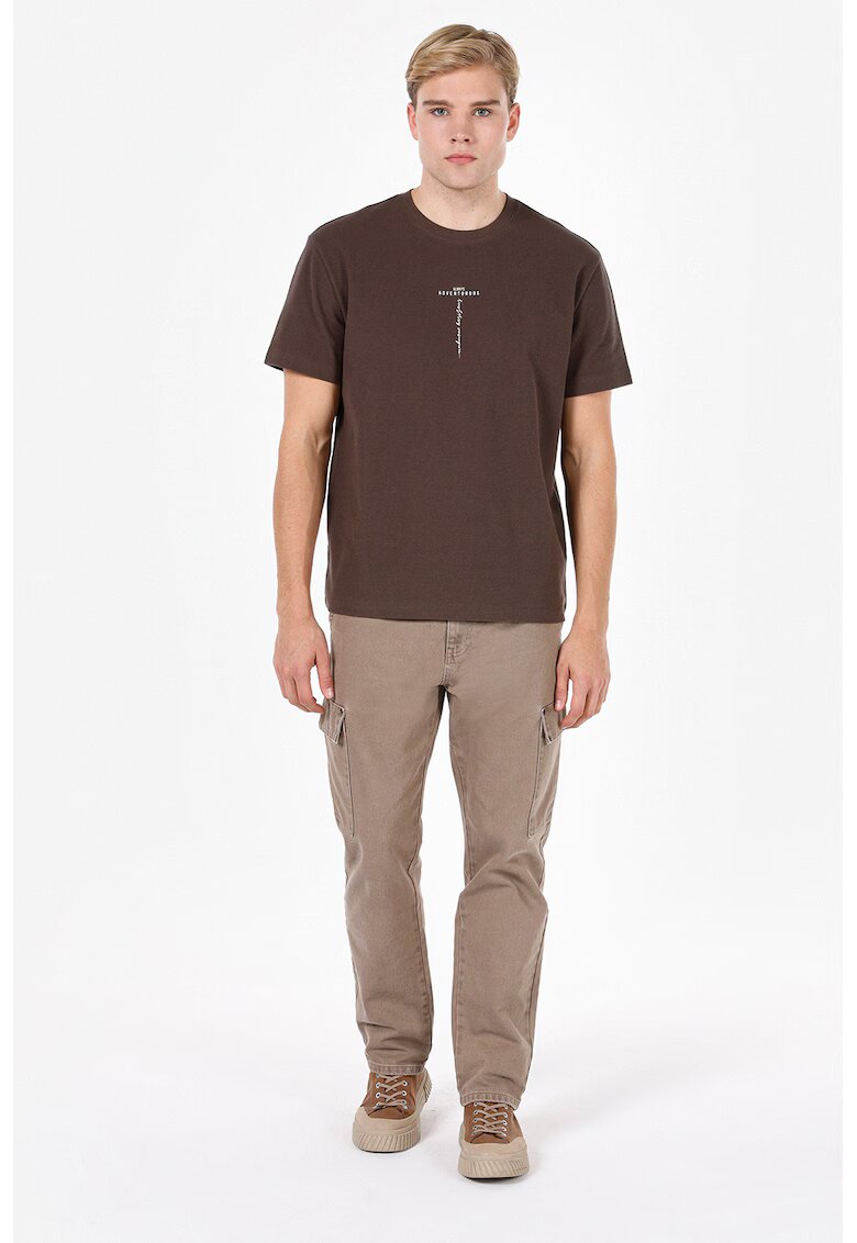 COLIN'S Tricou cu detaliu text - Maro inchis