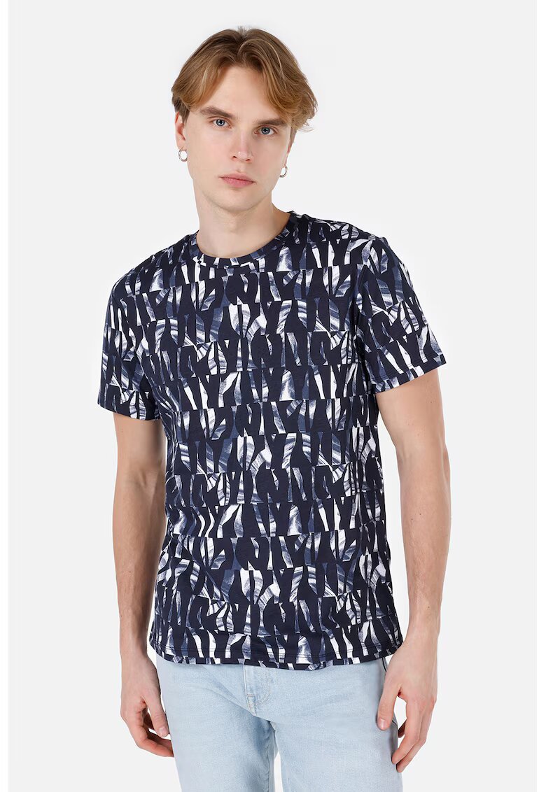 COLINS Tricou cu model abstract - Alb optic/Bleumarin