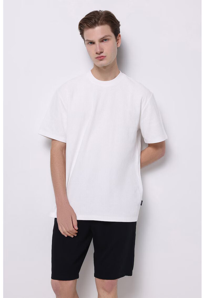 COLIN'S Tricou din bumbac cu decolteu la baza gatului si striatii - Alb