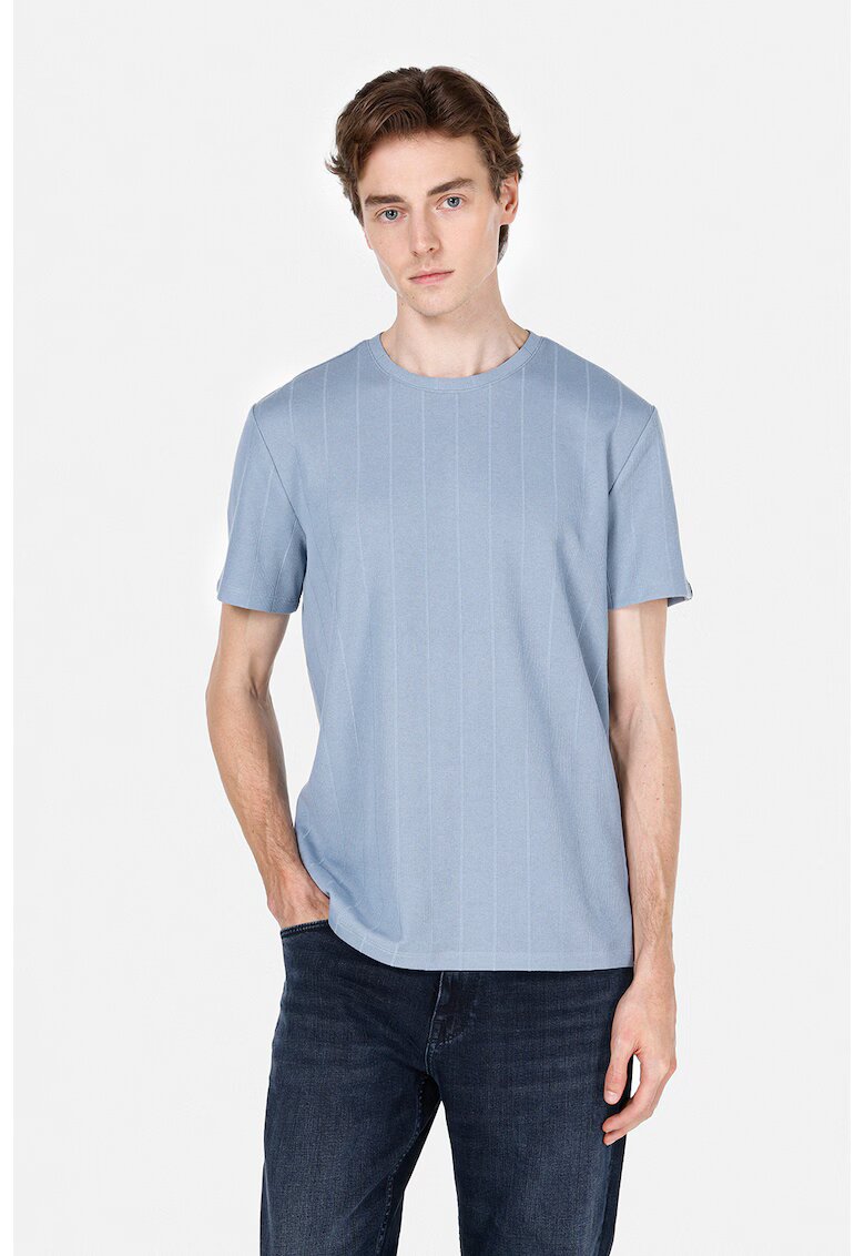 COLIN'S Tricou striat cu decolteu la baza gatului - Albastru pastel