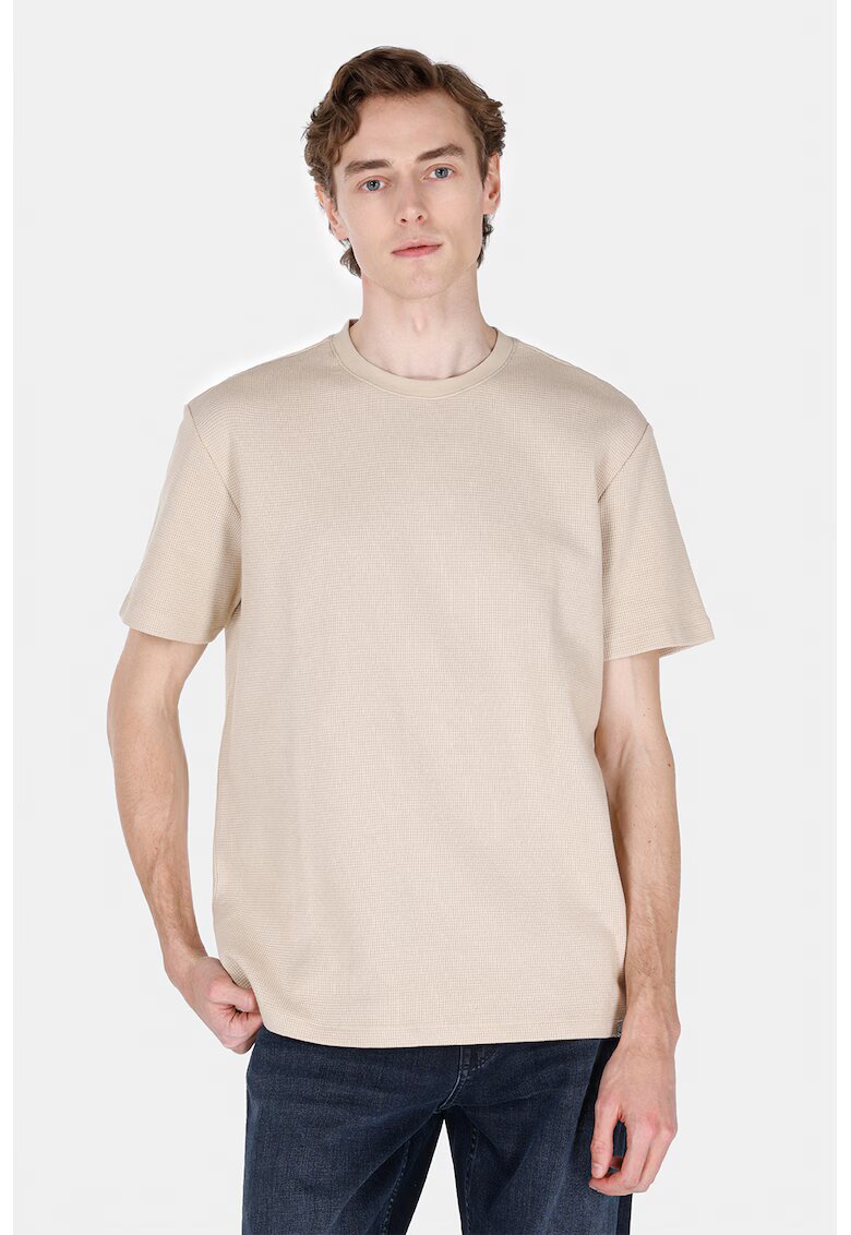 COLIN'S Tricou texturat cu decolteu la baza gatului - Bej deschis