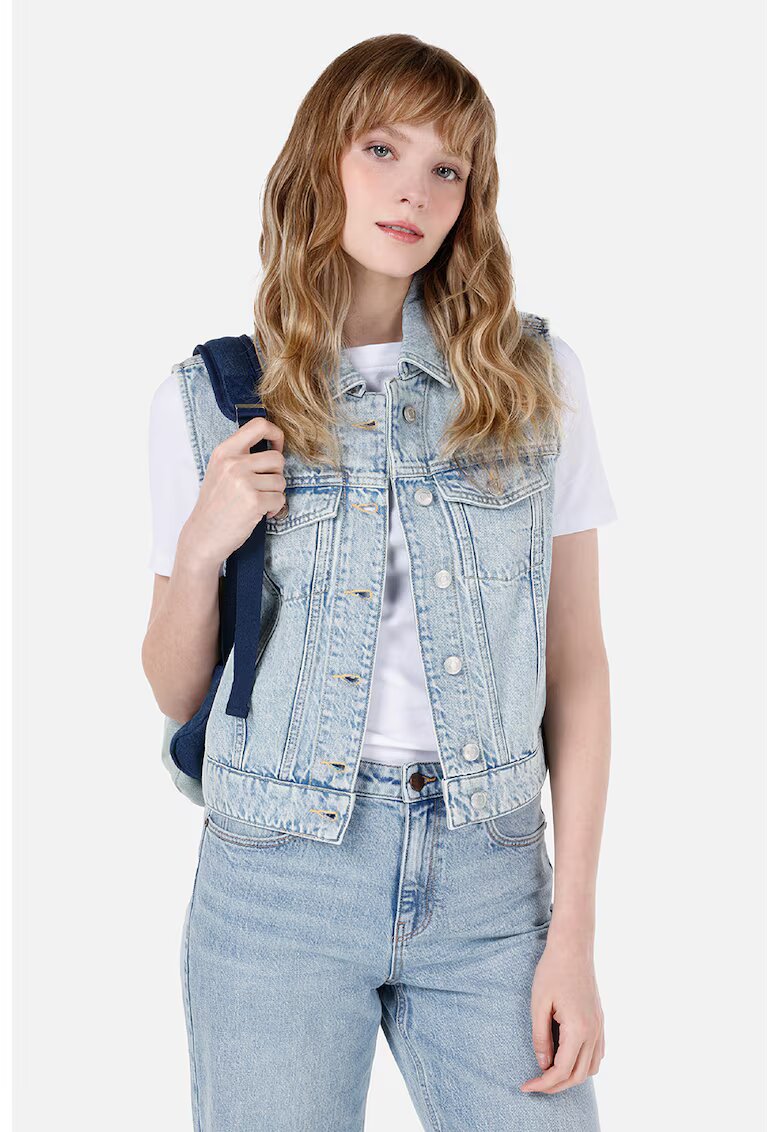 COLINS Vesta din denim cu aplicatii pe piept - Albastru deschis